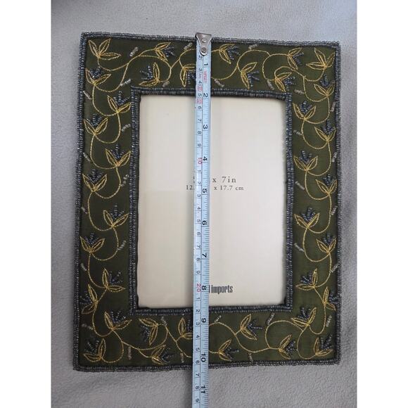 Pier 1 Imports Green Picture Frame Satin Beaded  Embroidered 5x7" Floral - Picture 6 of 7
